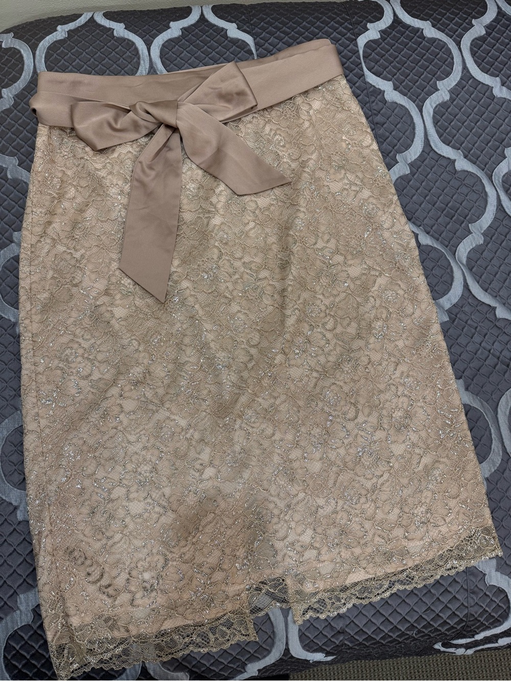 Women's Lace Pencil Skirt with Waist Tie - Taupe. NWT